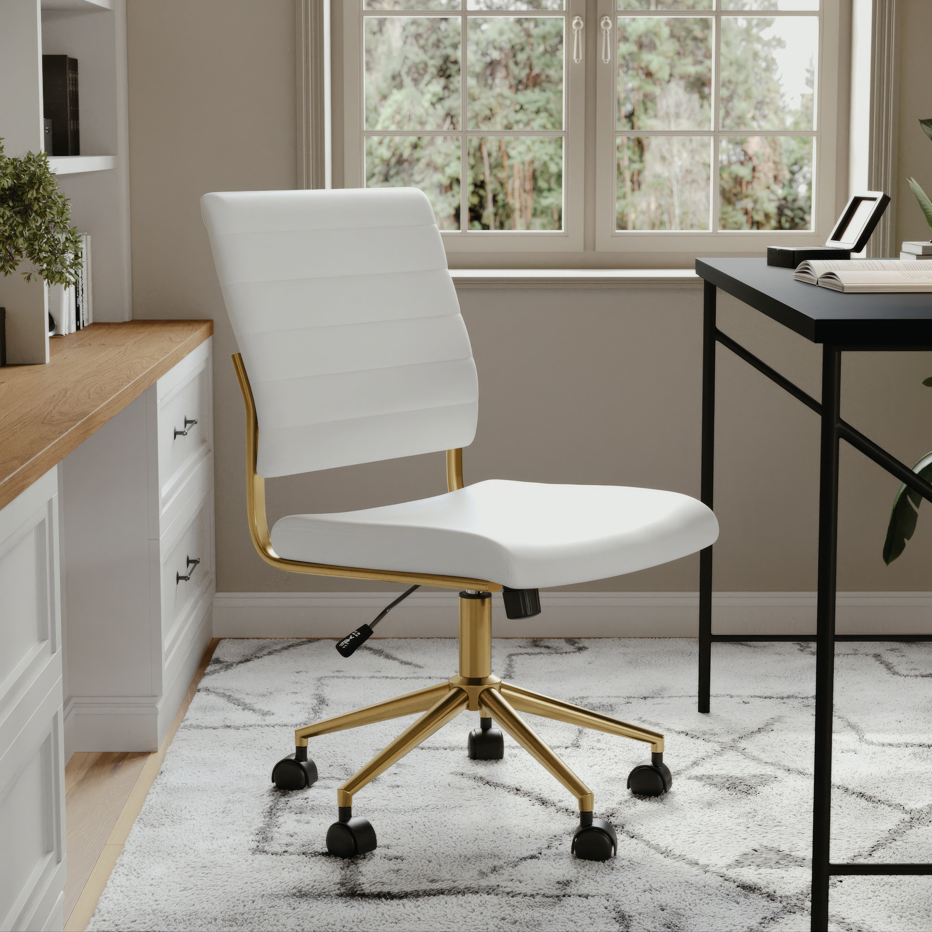 Martha Stewart Ivy Ribbed Upholstered Armless Swivel Home Office